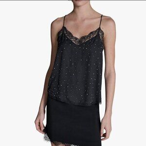 BCBG Women's Sleeveless Strappy Cami Lace Trim Embellished Blouse NWT